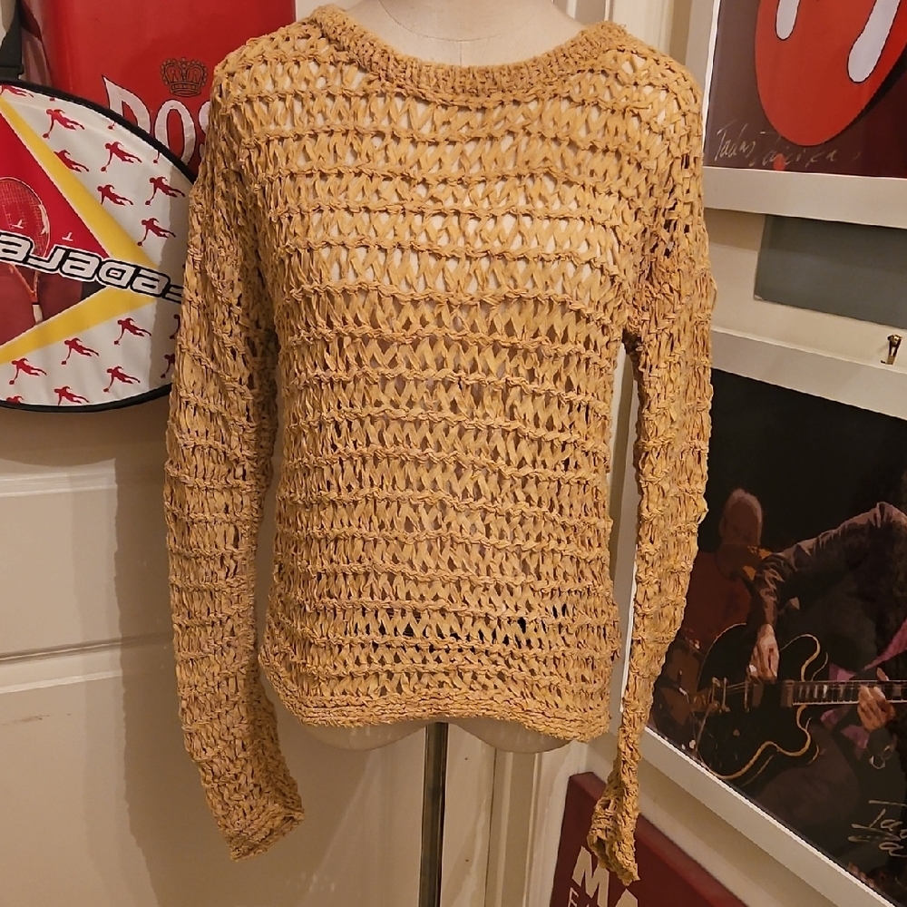 White + Warren Open-Knit Sweater in Mustard